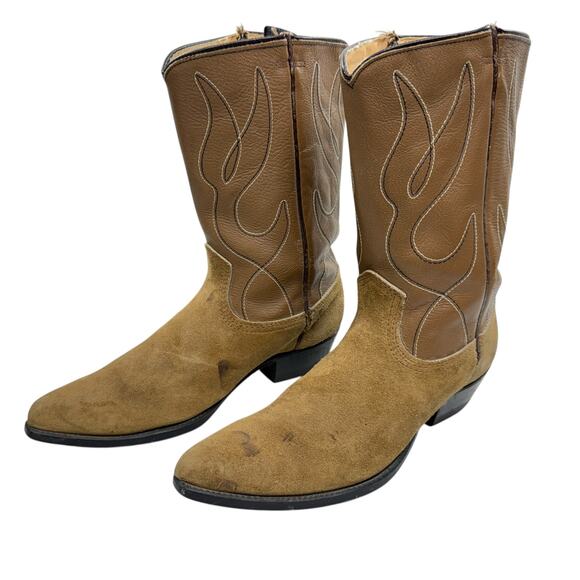 Vintage 2 Tone Suede Leather Square Cut Cowboy Western Boots women’s size 6 - Picture 1 of 10